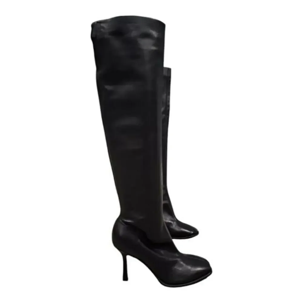 Jeffrey Campbell Ziletta‎ Black Leather Over The Knee Boots Heel Dressy Party